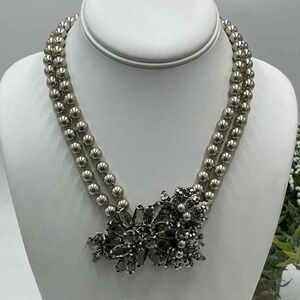 J. Crew Vintage Faux Pearl Gray Cluster Stacked Rhinestone Statement Necklace